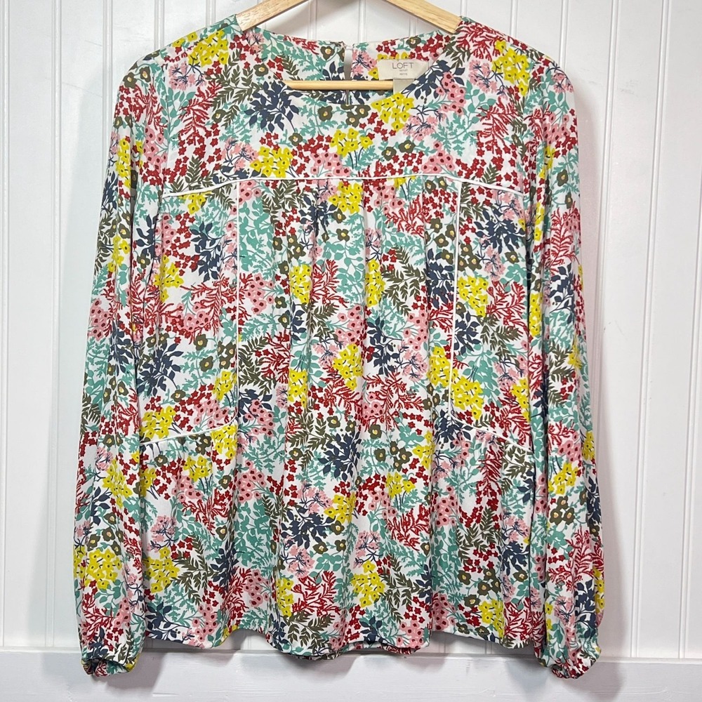 Ann Taylor LOFT Blouse Cottagecore Floral Long Sleeve Barbie Coquette Workwear S
